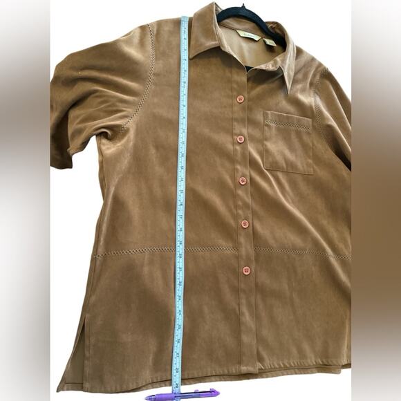 Bechamel Women Shirt Women L Brown Microfiber Button Up Fall is in the air. - Picture 9 of 14
